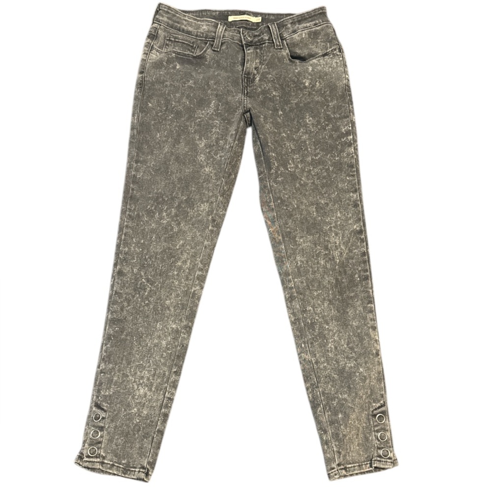 535 Super Skinny Acid Washed Black Gray Levi Jeans Snap Button Ankles 28” Waist